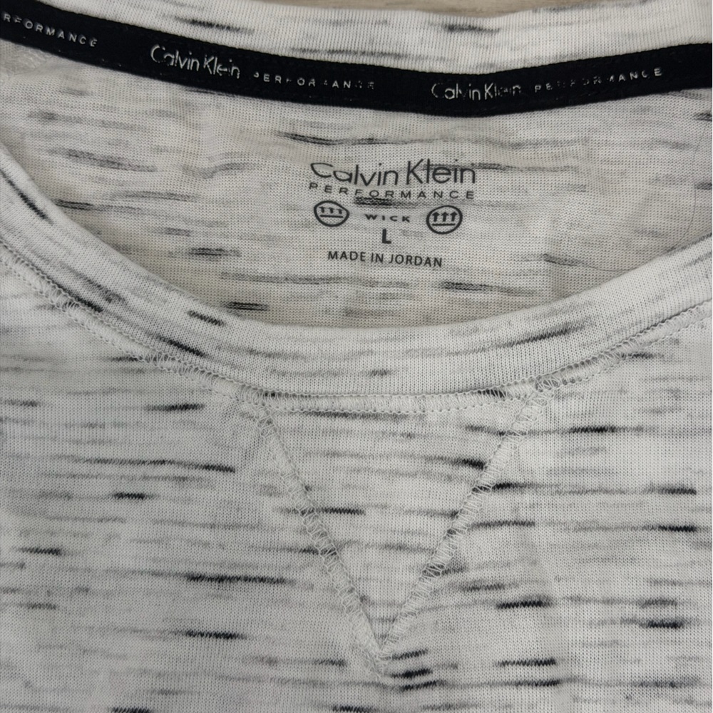 Calvin Klein Women's White Space-Dye Long Sleeve Tee with Heathered Detail - Picture 4 of 4